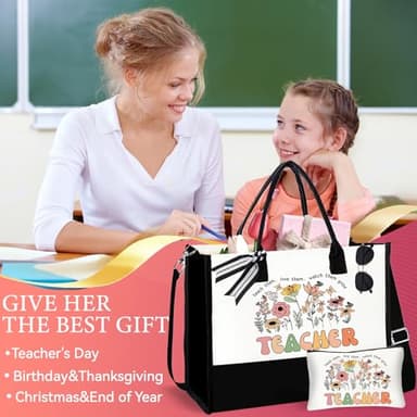 DHQH Teacher Appreciation Gifts - Canvas Tote Bag & Makeup Bag for Women - Image 5
