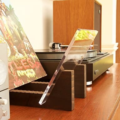 KAIU Vinyl Record Storage - Solid Wood with Crystal Clear Acrylic Holder - Premium Design, Perfect 12" LPs or 7" Singles Display Unit - Stores and Supports up to 50 Albums (Walnut) - Image 6