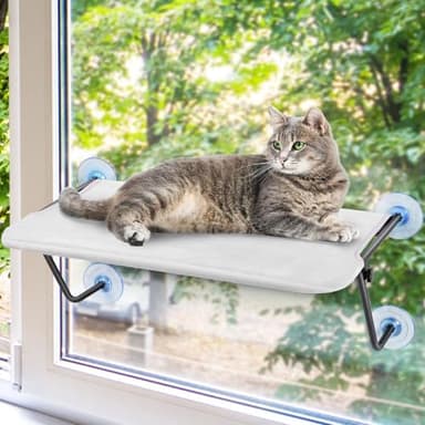 Cat Window Perch, cat Window Bed Hammock, Cat Hammock for Window, with 4 Strong Suction Cups, Metal Frame,Washable Shelf Cover, Fits 27" W X 13" H Glass Spaces (Large) - Image 1