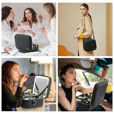 Mocado Travel Makeup Bag with LED Lighted Mirror,Travel Makeup Organizer,Makeup Case with 3 Color Lighted Setting and 10x Magnifying Mirror,Portable Storage and Adjustable Dividers Makeup Box(Black) - Image 7