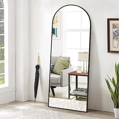 BEAUTYPEAK 65"x24" Full Length Mirror, Arch Full Body Floor Mirror, Wall Mirrors Hanging or Leaning Arched-Top with Stand for Bedroom, Dressing Room, Black - Image 1