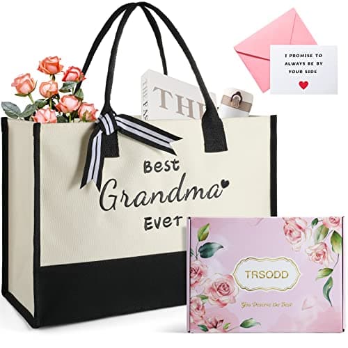 TRSODD Mothers Day Gifts for Grandma Gigi Birthday Gifts for Women Canvas Embroidered Tote Bag and Makeup Bag - Image 1