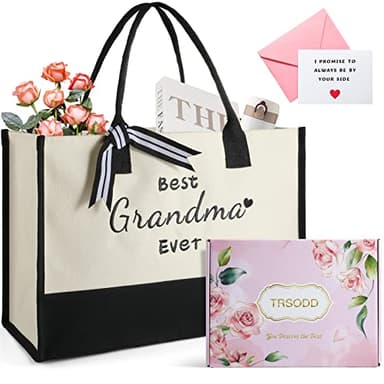 TRSODD Mothers Day Gifts for Grandma Gigi Birthday Gifts for Women Canvas Embroidered Tote Bag and Makeup Bag - Image 1