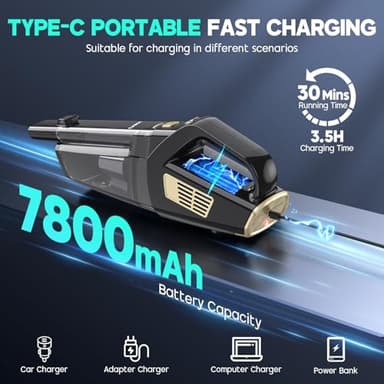 CKIKH Handheld Vacuum Cordless, 15000PA Strong Suction Hand Held Car Vacuum Cleaner Portable with Multi-Nozzles & Washable Filter, Lightweight Dust Busters Rechargeable for Home, Car, Office, Pets - Image 4