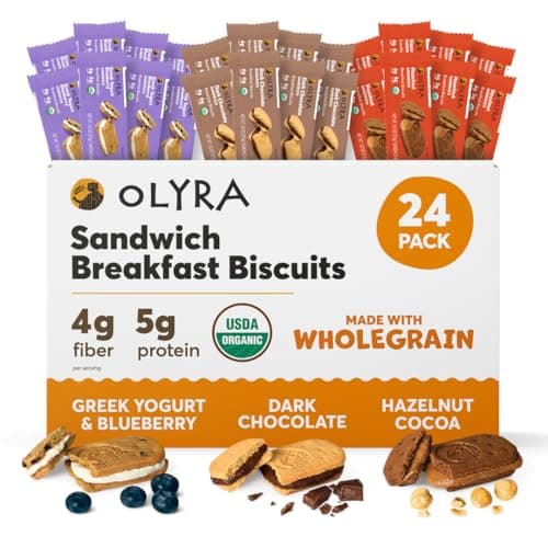 Olyra Variety Pack Sandwich Breakfast Biscuits, Healthy Snacks for Adults and Kids, Low Sugar, Organic Cookies, Office Snacks, USDA Certified, Non GMO 24 Packs - Image 1