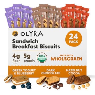 Olyra Variety Pack Sandwich Breakfast Biscuits, Healthy Snacks for Adults and Kids, Low Sugar, Organic Cookies, Office Snacks, USDA Certified, Non GMO 24 Packs - Image 1