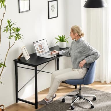 Sweetcrispy Small Computer Office Desk 32 Inch Kids Student Study Writing Work with Metal Frame Wood Tabletop Modern Simple Home Bedroom PC Table - Black - Image 6