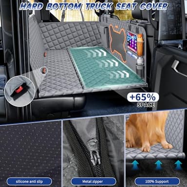 Dog Seat Cover for Full Size F150/RAM1500/Silverado, Crush-Proof Hard Bottom Pet Car Seat Extender for Large Dogs, 400lbs Capacity, Waterproof & Non-Slip Back Seat Protector for Crew Cab Trucks-Grey - Image 2