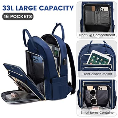 LOVEVOOK 17.3 Inch Laptop Backpack for Women,Fashion Work Backpack Purse for Women Men,Waterproof Travel Work Backpacks Purse for Teacher Nurse, Navy Blue. - Image 5