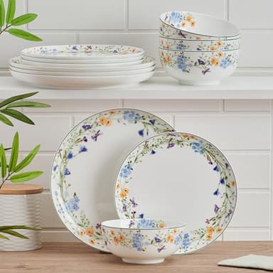 Mikasa Quinn Lightweight Bone China 12 Piece Dinnerware Plate Bowl Set, Service for 4 - Image 4