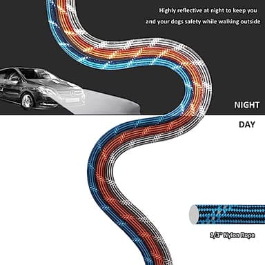 BTINESFUL 12ft/20ft/32ft Long Dog Leash for 2 Dogs, No Tangle 1/3inch Reflective Dual Leash Long Lead for Medium Small Breeds, Outside Walking Lead for Two Dogs Playing Recall Training (blue-32ft) - Image 4