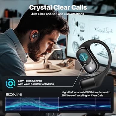 Eonini Open Ear Headphones Wireless Bluetooth Earbuds with Smart Power Display, 40H Playtime, Clear Calls, Secure Fit, IPX5 Waterproof Sports Earbuds for Workout, Running - Image 6