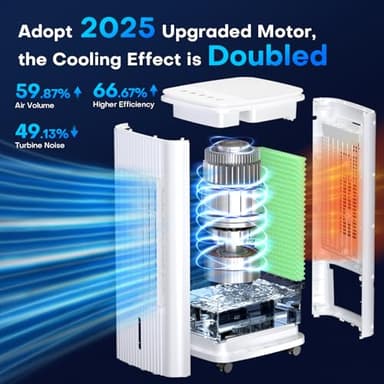 MYICY 3-IN-1 Windowless Air Conditioner w/Double Tanks, Smart Timer, 3 Ice Packs, 60W Evaporative Air Cooler, 70° Oscillation, 3-Speed 25-INCH Swamp Cooler Air Conditioner Portable for Room - Image 7