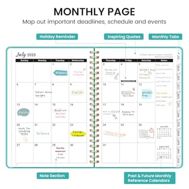 Taja Academic Planner Jul 2025 - Jun 2026 for Women & Men, Monthly and Weekly Calendar Planner, Teacher Student Planning Book with Tabs, Ideal for Office School Supplies, Aquamarine, A5, 6.4" x 8.5" - Image 4