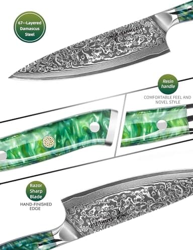 SANMUZUO Chef Knife - 8 inch - Xuan Series - VG10 Damascus Steel Kitchen Knife - Resin Handle (Jade Green) - Image 2