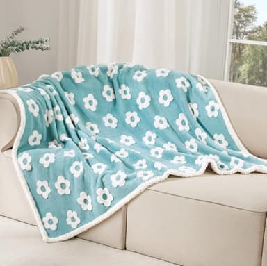Luciphia Waterproof Pet Blanket for Medium Large Dogs Washable Fluffy Thick Jacquard Shag Fleece Warm Sherpa 3D Textured Flower Print for Cats Puppy Couch Protection (Blue,57x40 inches) - Image 8