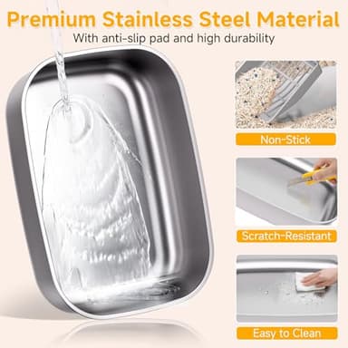Stainless Steel Cat Litter Box with Lid, XL Extra Large Metal Litter Box for Big Cats, 180° Flip Cover Enclosed Top Entry Litter Boxs with High Sided Enclosure & Scoop, Non-Sticky, Anti-Leakage - Image 8