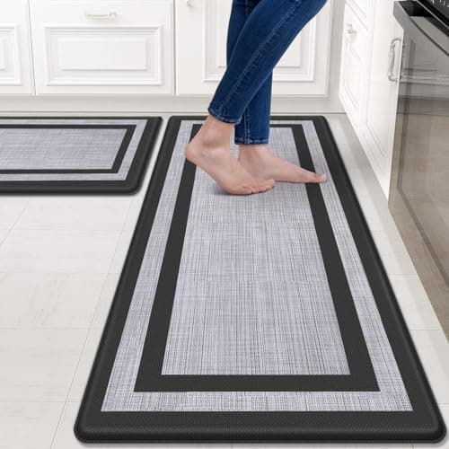 Mattitude Kitchen Mats Set of 2,Cushioned Anti-Fatigue Non-Skid Rug Sets Ergonomic Comfort Standing Mat for Kitchen, Floor, Office, Sink, Laundry, Black and Gray - Image 1