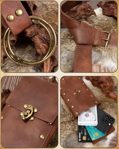 Cellphone Holder Retro Belt Pouch Waist Bag Fanny Pack Steampunk Medieval Renaissance Purse Halloween Costume Accessory (1-Brown) - Image 7