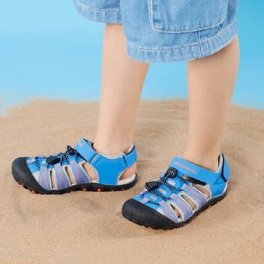 DREAM PAIRS Boys Girls Summer Outdoor Athletic Sport Sandals Hiking Beach Casual Closed Toe Adjustable Multicolor for Toddler/Little/Big Kids,Size 1 Little Kid,Blue/Grey/Red,171111-K - Image 5
