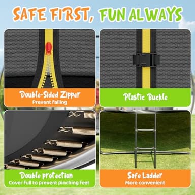 Gigu 14ft Home Trampoline - T-Socket Reinforced Frame, Double Zipper Entry, Ladder Included, Outdoor Specific Yard for Adults Kids - Image 7