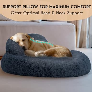 PetJett Calming Dog Beds Large Sized Dog - 36'' Round Bed, Anti-Slip & Washable Super Soft Donut Bed, Fluffy Faux Fur Anti-Anxiety Premium Comfort Pet Bed, Fits Dogs up to 100 lbs - Dark Grey - Image 3