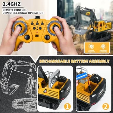 FUYLE Remote Control Excavator Construction Toy, 14 Channel 2.4Ghz RC Digger with Simulating Real Engine Spray, 680° Rotation, Metal Shovel, Lights and Sounds, Christmas Birthday Gift for Boys Kids - Image 8
