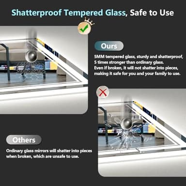 AWANDEE 24x30 LED Bathroom Mirror with Lights, Backlit & Front Lit, Anti-Fog Lighted Vanity Mirror for Bathroom Wall, 3 Colors, Dimmable, Memory, HD Tempered Glass, Shatter-Proof, Horizontal/Vertical - Image 7
