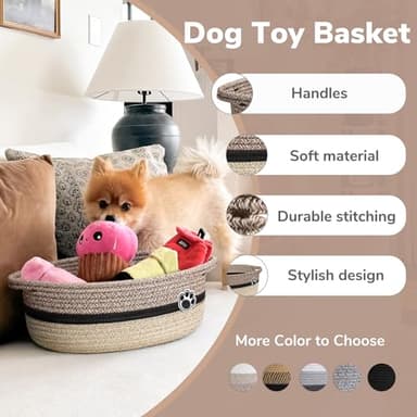 HiChen Dog Toy Basket Small Baskets for Gifts, Woven Baby Storage Basket for Towels, Toys, Storage Organizer Bins for Living Room, 12 x 8 x 5 inches - Image 2