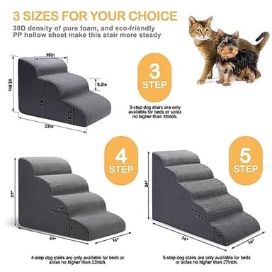 CiWiVOKi Dog Stairs for Bed, 5 Tier Dog Steps for Couch and High Bed, Non-Slip Pet Stairs, 24" High Sofa Foam Ramp - Best for Small Pets, Older Cats with Joint Pain - Image 5