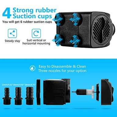 CWKJ Fountain Pump, 400GPH Submersible , Durable 25W Outdoor Water Pump with 6.5ft Power Cord, 3 Nozzles for Aquarium, Pond, Fish Tank, Water Pump Hydroponics, Backyard Fountain - Image 7