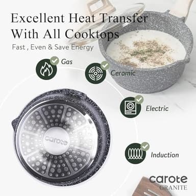 CAROTE 1.5Qt & 3.0Qt Sauce Pan Sets with Lid Cooking Pots Nonstick Saucepans Cookware Set with Pour Spout Small Kitchen Pot, Induction Comptable, Easy to Clean, PFOA FREE (Classic Granite) - Image 5