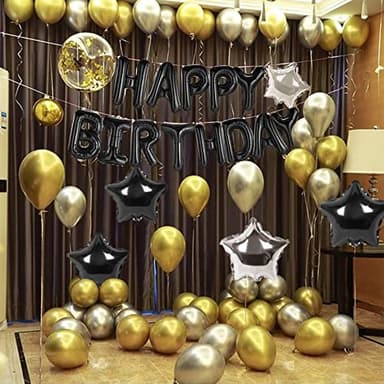 CANREVEL Happy Birthday Banner 13pcs 16 Inch Mylar Foil Letters with 12pcs Star Balloons Birthday Party Decorations - 3D Black - Image 6
