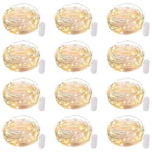 Brightown 12 Pack LED Fairy Lights Battery Operated String Lights - 7ft 20LED Waterproof Silver Wire Firefly Starry Moon Lights for DIY Crafts Wedding Table Centerpieces Party Bedroom Christmas - Image 1