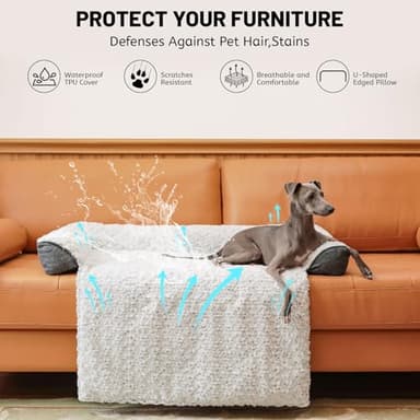 TSEB4TEP Luxurious Calming Dog Bed Mats, 41" Large Dog Couch Bed for Furniture Protector with Removable Washable Cover, Fluffy Plush Dog Mat for Large Medium Small Dogs and Cats,White Gray - Image 3