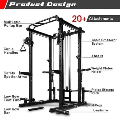RitFit Multi-Function Garage & Home Gym Package Includes 1000LBS Power Cage PPC03 with Cable Crossover System, Weight Bench, Olympic Barbell Weight Set, Full Body Workout-BLK,Rubber Plate 230lbs - Image 4