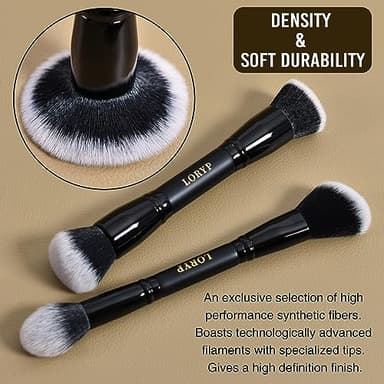 LORYP Black Makeup Brushes 2Pcs Duo End Foundation Powder Brush Set, Blush & Highlighter Brush and Round & Flat Foundation Brush - Image 3