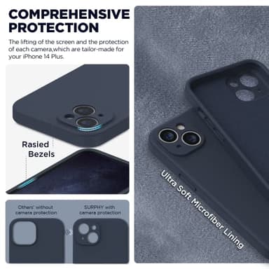 SURPHY Case for iPhone 14 Plus Case with Screen Protector and Camera Protection, Liquid Silicone Phone Case with Soft Microfiber Lining, Midnight Blue - Image 4