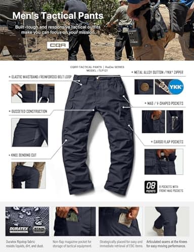 CQR Men's Tactical Pants, Water Resistant Ripstop Cargo Pants, Lightweight EDC Work Hiking Pants, Outdoor Apparel, Raider Mag Pocket Police Navy, 34W x 32L - Image 8