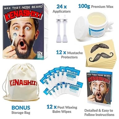KENASHII Nose Wax Kit | 100 g Wax, 24 Applicators | Hair Removal Kit for Men and Women | Includes Balm Wipes and Mustache Guards | Lasts up to 5 Weeks - Image 5