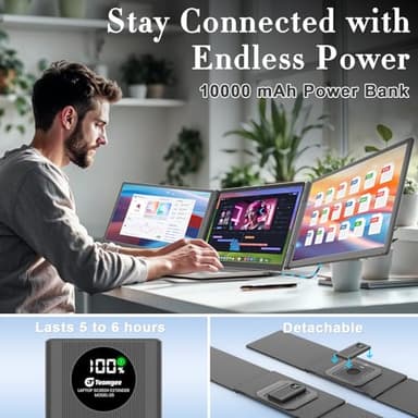 Teamgee 15.6” Laptop Screen Extender with Power Bank, FHD 1080P IPS Triple Monitor, HDMI/USB/Hub Plug-Play Display, Fits 13-17" Laptops (Mac/Windows/Android), Ideal for Home Office/Small Business - Image 2