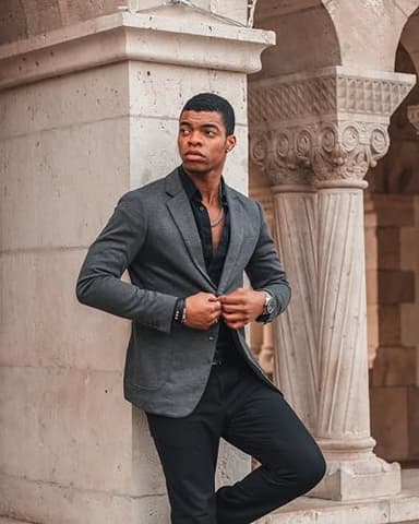 PJ PAUL JONES Casual Knit Blazer Jackets Classic Slim Fit Two Button Sport Coat for Men Grey M - Image 3