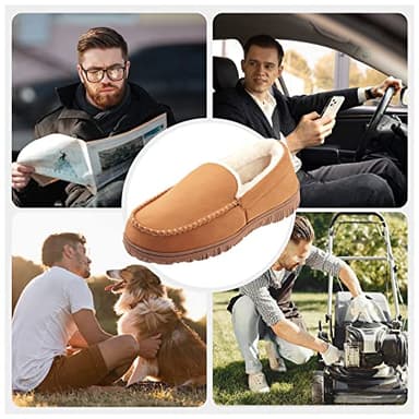 Lulex Moccasins for Men House Slippers Indoor Outdoor Plush Mens Bedroom Shoes with Hard Sole Beige 11 M US - Image 5