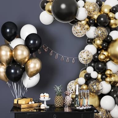 RUBFAC 80Pcs 12 Inches, Black and Gold Confetti Balloons Kit Party Balloons with Ribbons for Birthday, Wedding, Baby Shower, Graduation, Eucalyptus Party Decorations - Image 5