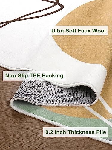 Wonnitar Boho Art 5x7 Rug, Washable Modern Abstract Living Room Area Rug, Minimalist Aesthetic Non-Slip Throw Rug for Bedroom, Non-Shedding Print Indoor Floor Carpet for Dorm Den (Art-Green,5'x7') - Image 3