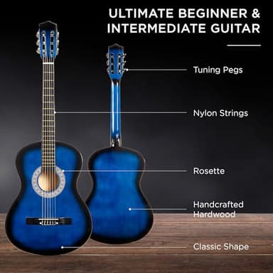 Best Choice Products 38in Beginner All Wood Acoustic Guitar Starter Kit w/Gig Bag, 6 Picks, Nylon Strings, Strap w/Pick Holder - Blue - Image 4