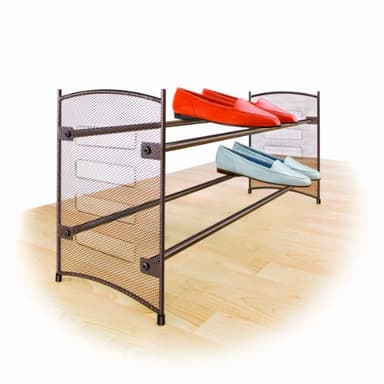 Lynk Expandable 2 Tier Stackable Shoe Rack - Steel Mesh Shoe Shelf - Bronze - Image 3