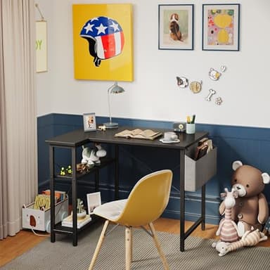 CubiCubi L Shaped Desk, 40 Inch Computer Desk with Reversible Storage Shelves Home Office Corner Desk Study Writing Table, Black - Image 9