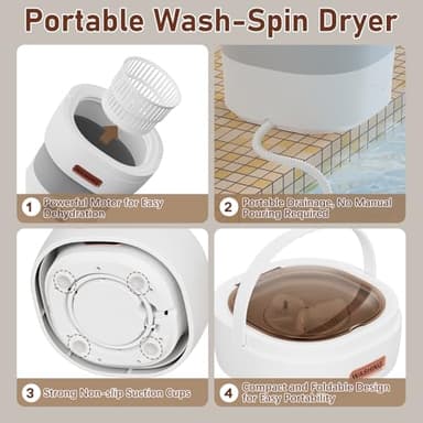 Portable Washing Machine - The Upgraded 12L Foldable Mini Washer with Powerful Cleaning & Low-Noise Design | Perfect for Household, Baby Clothes, Travel, Apartments/Dorms/RVs (Grey-White) - Image 6