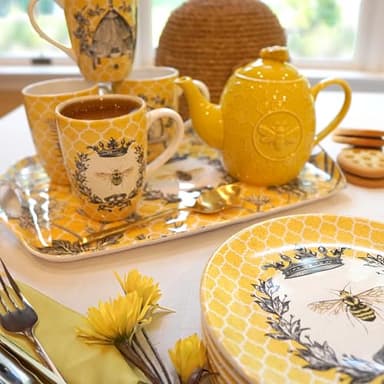 Certified International French Bees Embossed Honeycomb 40 oz. Teapot, 9.25" x 5.25" x 6.9" - Image 6